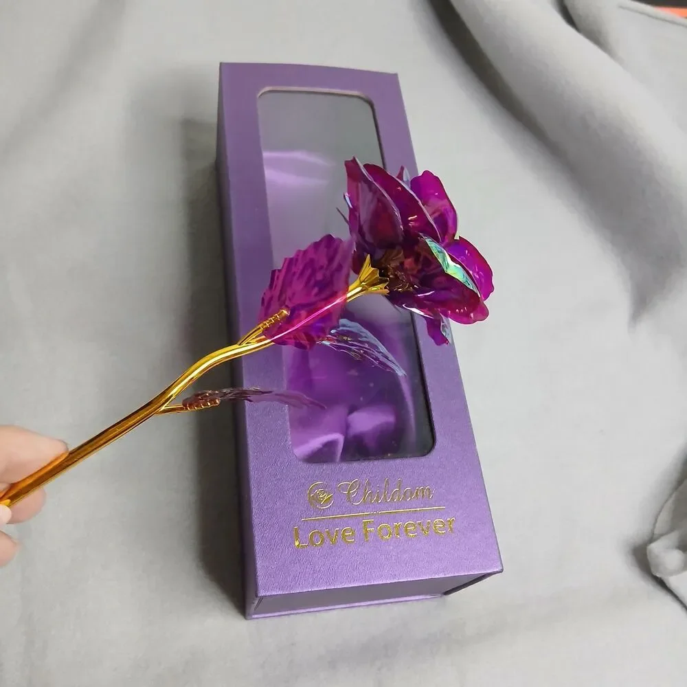 Childom Colorful Iridescent Rose Artificial Purple Flower Satin Lined Gift Box